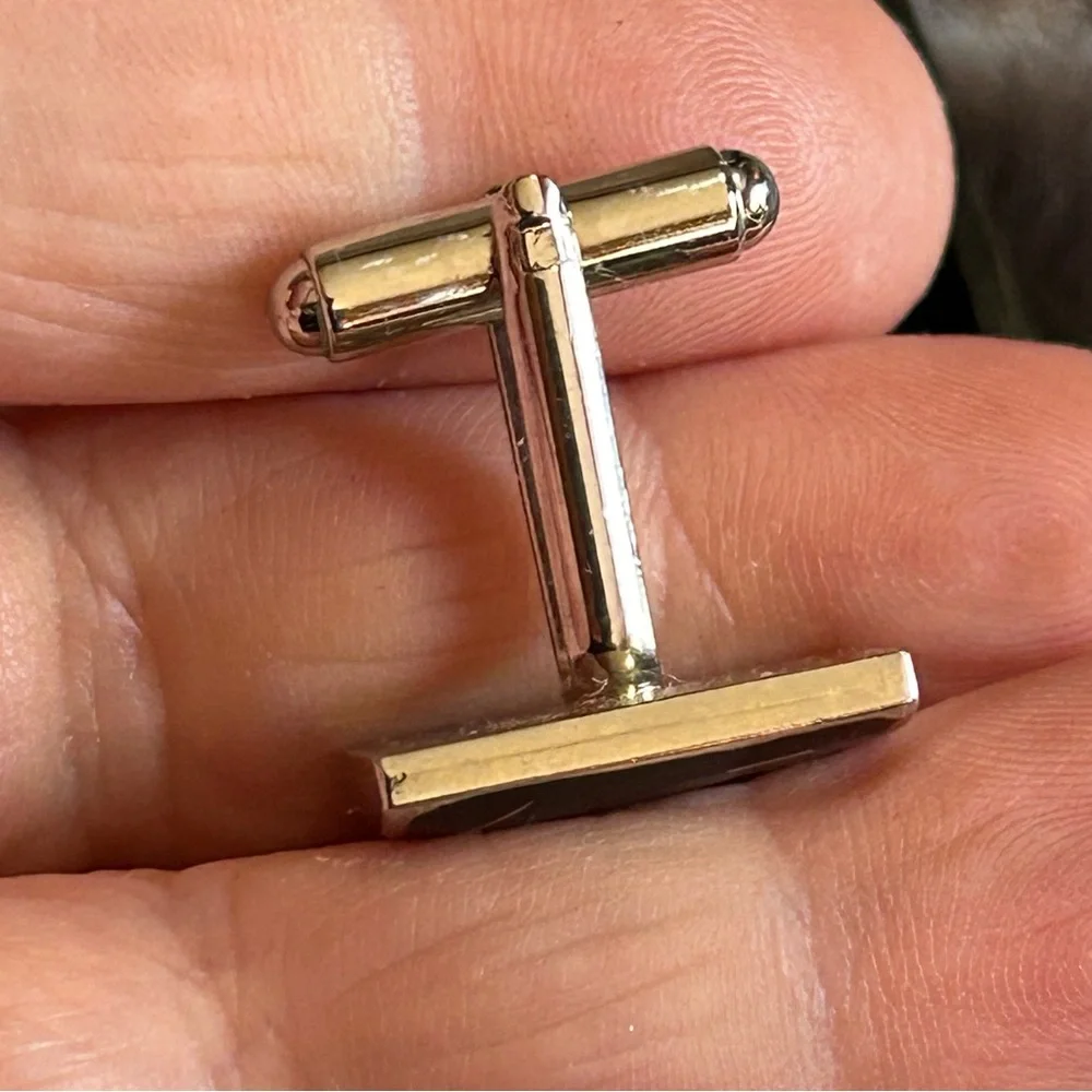 Gentleman black enamel silver plated cuff links tie bar boxed set